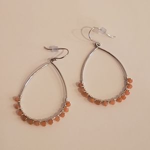 Peach Moonstone Earrings Boho Wire Wrapped Silver